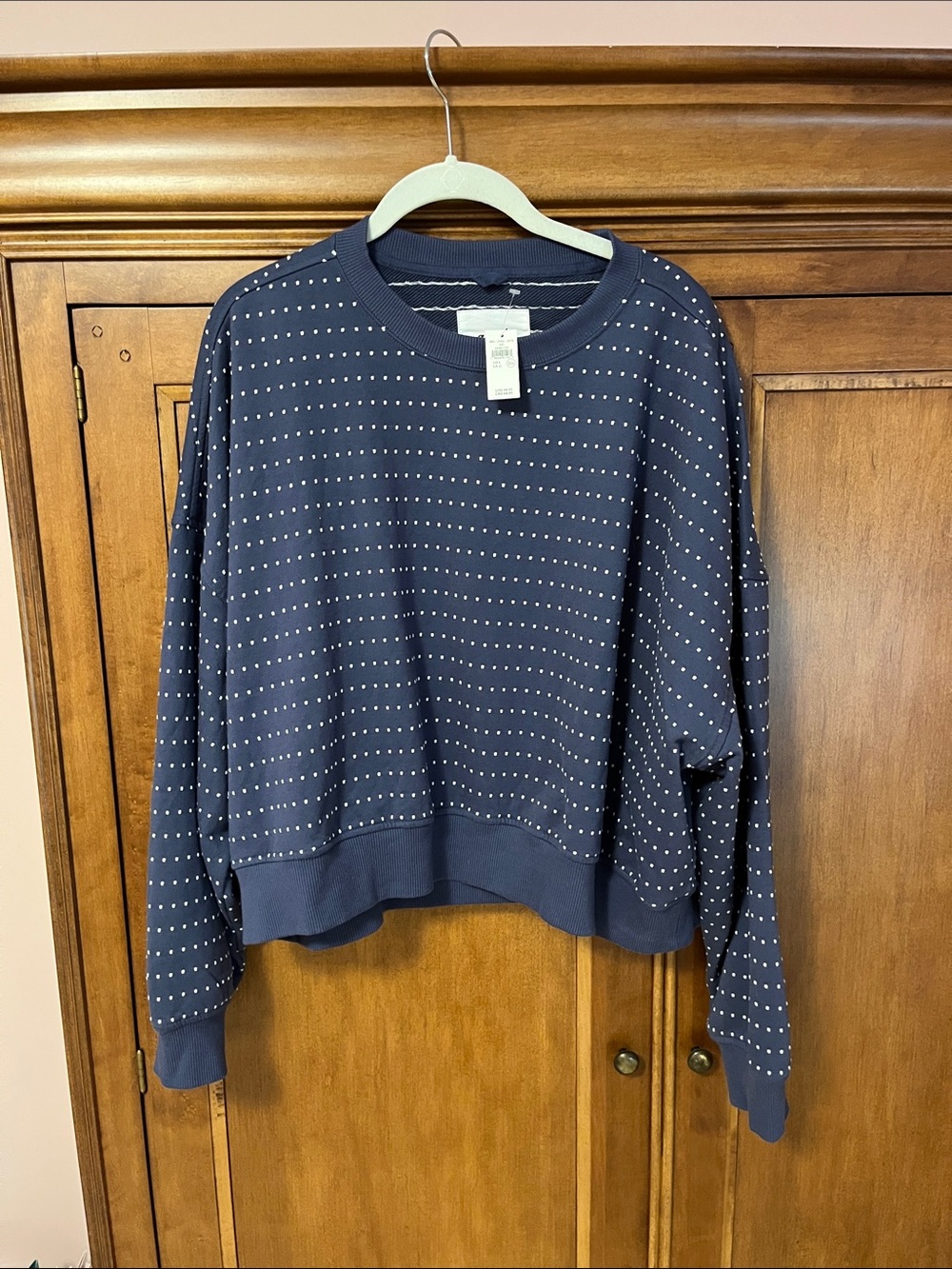 aerie Navy Blue Polka Dot Cropped Sweatshirt